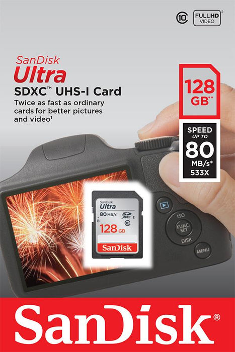 Atminties kortelė SanDisk Ultra SDXC 128GB klasė 10 UHS-I, Read: up to 80MB/s