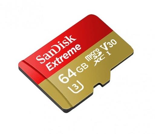 Sandisk Extreme microSDXC 64 GB 90/60 MB/s Class 10 U3 V30 UHS-I