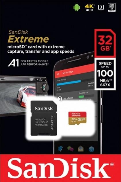 SANDISK EXTREME microSDHC 32 GB 100/60 MB/s A1 C10 V30 UHS-I U3 Mobile