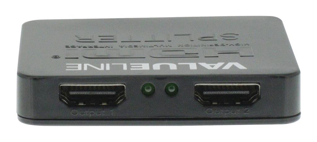 Dviejų prievadų šakotuvas: 1 HDMI įvestis, 2 HDMI išvestys, juodas
