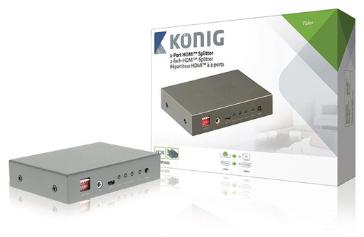 2 prievadų HDMI šakotuvas: 1 HDMI įvestis – 2 HDMI išvestys, tamsiai pilkas