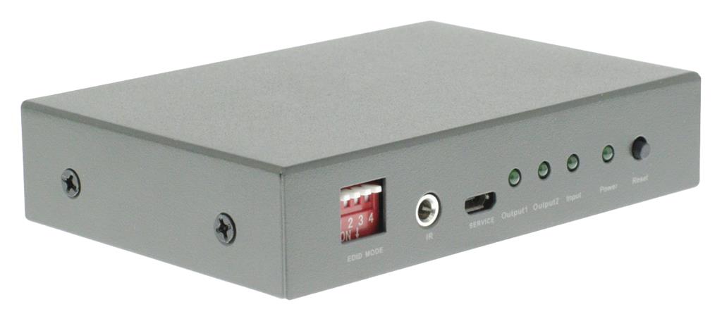 2 prievadų HDMI šakotuvas: 1 HDMI įvestis – 2 HDMI išvestys, tamsiai pilkas
