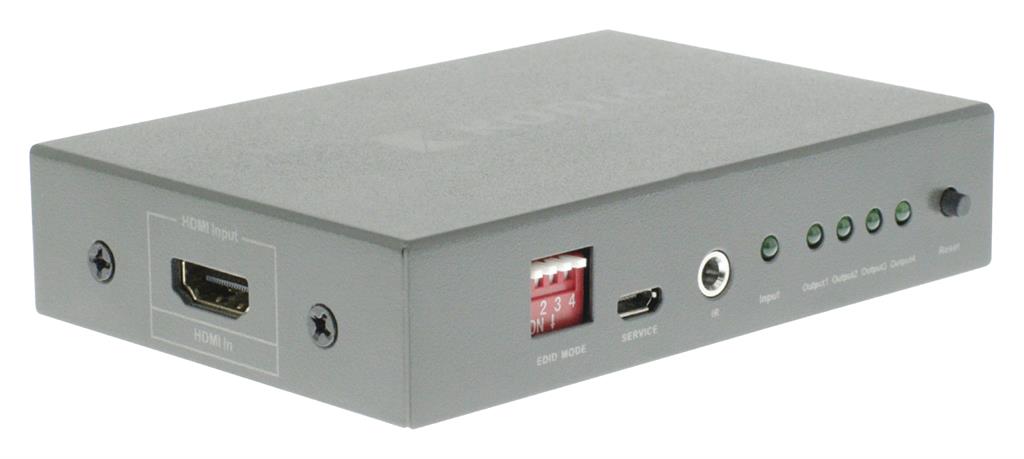 4 prievadų HDMI šakotuvas: 1 HDMI įvestis – 4 HDMI išvestys, tamsiai pilkas