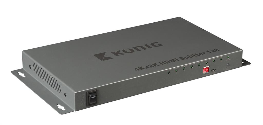 8 prievadų HDMI šakotuvas: 1 HDMI įvestis – 8 HDMI išvestys, tamsiai pilkas