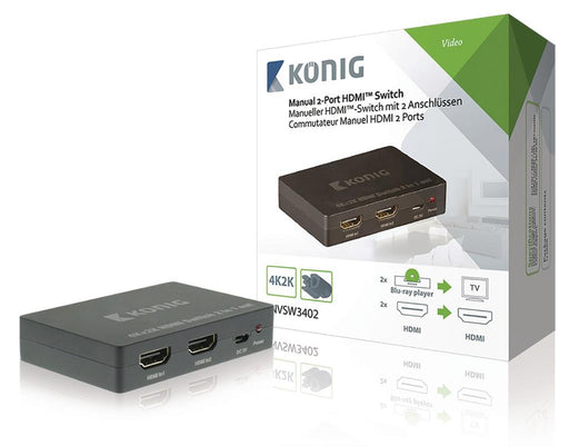 Rankinis 2 prievadų HDMI perjungiklis, 2 HDMI įvestys – 1 HDMI išvestis, tamsiai