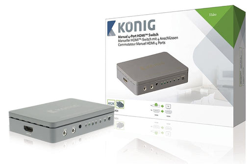 Rankinis 4 prievadų HDMI perjungiklis, 4 HDMI įvestys – 1 HDMI išvestis, tamsiai
